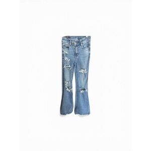 American Eagle Super Hi-Rise Flare Distressed Jeans Light Wash 000 Regular
